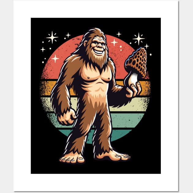 Bigfoot Morel Mushroom Hunter - Sasquatch and Shrooms Wall Art by Graphic Duster